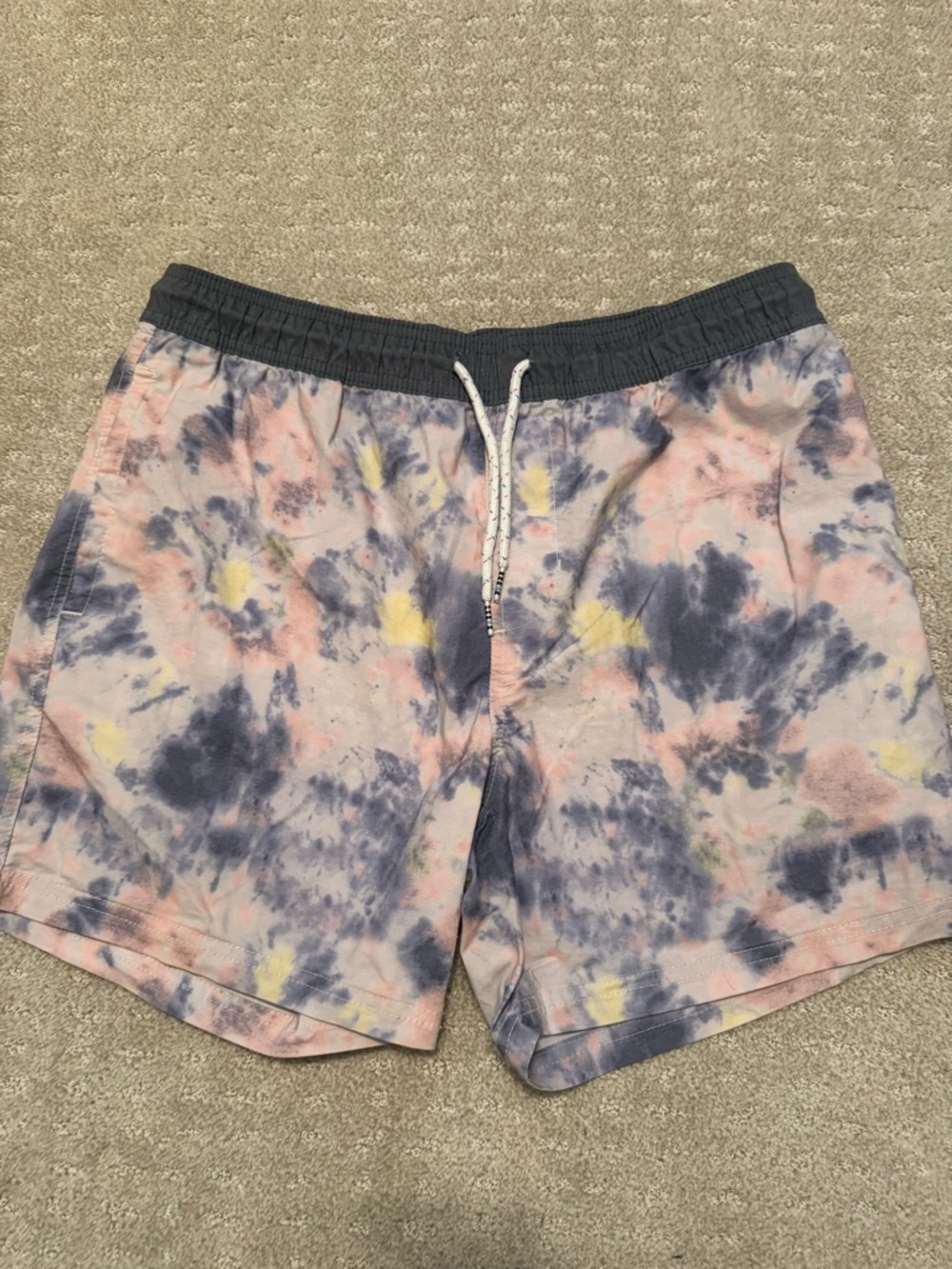 Men's Tie-Dye Swim Shorts in Pink, Navy & Yellow - Medium